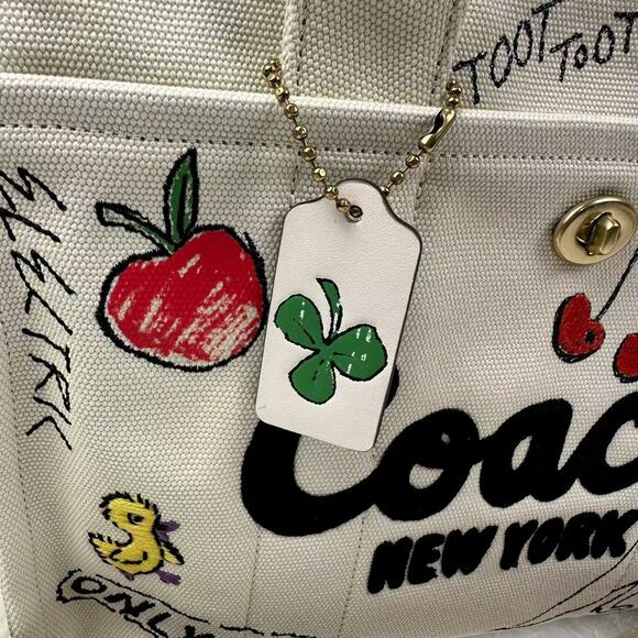 COACH Cargo Tote Bag with Sketch Print Canvas Crossbody In Chalk CAM73 NWT - Picture 9 of 10